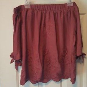 Off-the-Shoulder dusty purple embroidered blouse